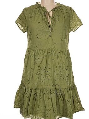 Joie sage green eyelet tiered mini dress XS